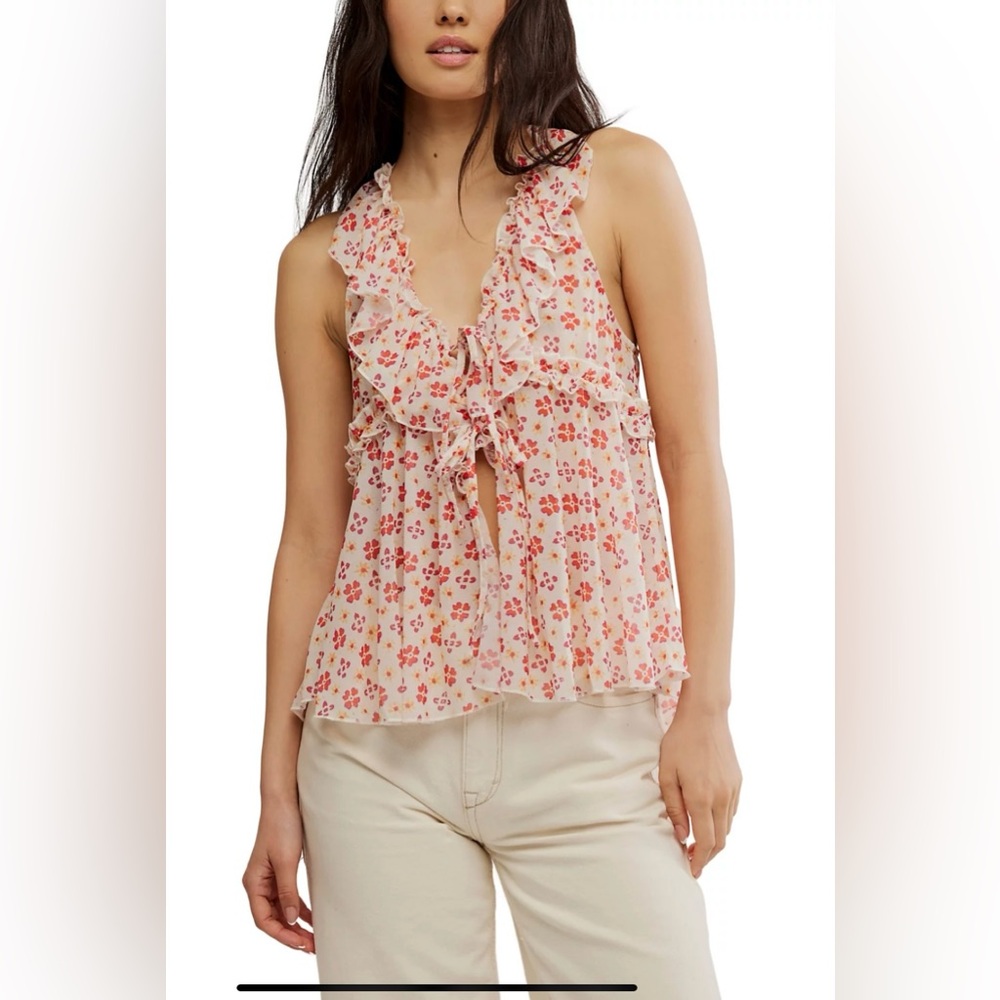 Free People Pink Floral Ruffle Blouse